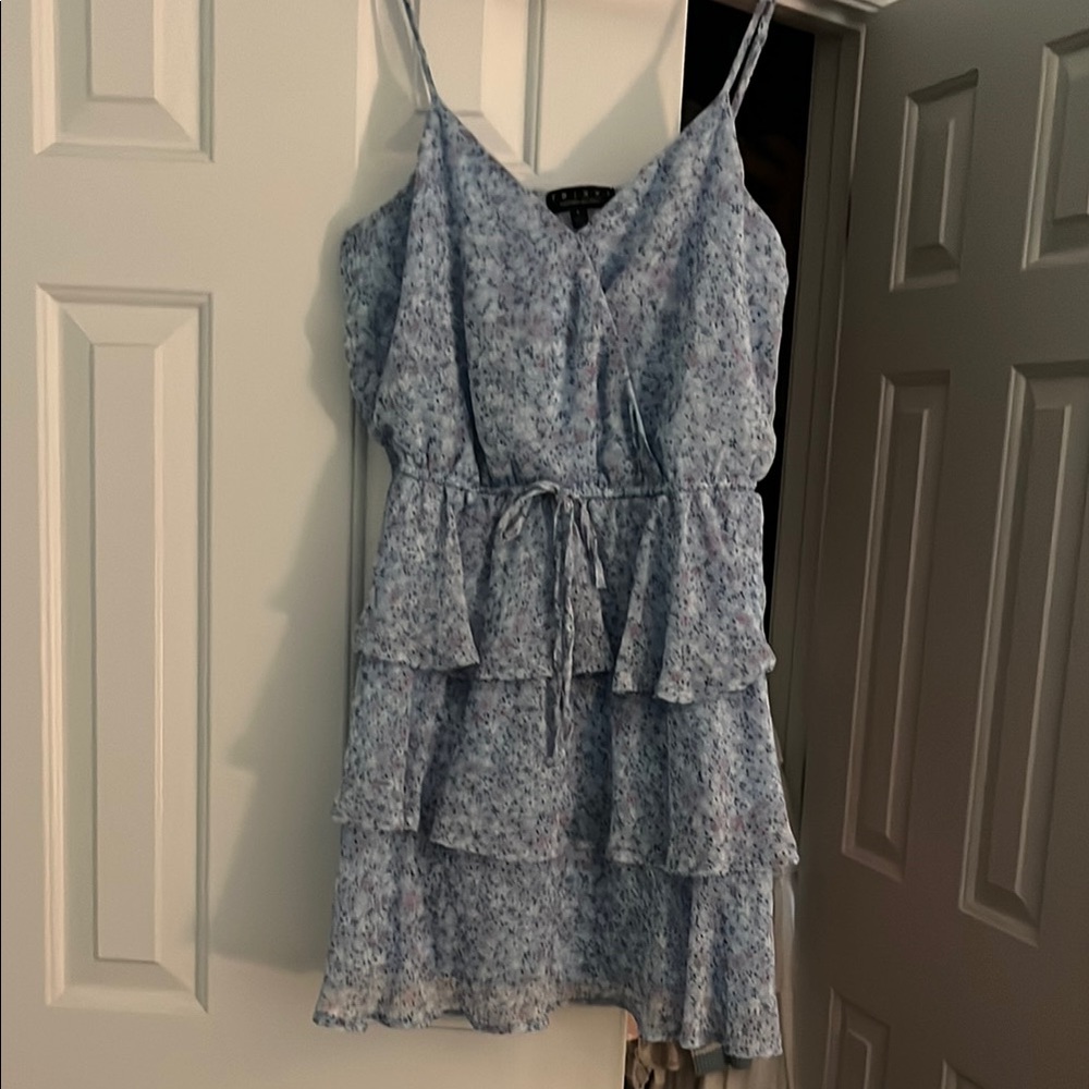 Trixxi Gray Ruffled Tiered Mini Sundress